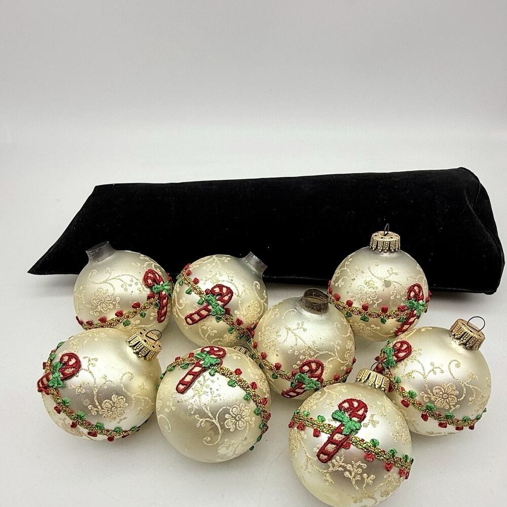 Vintage Christmas by Krebs Brocade & Candy Cane Ornaments Set of 8